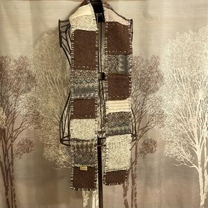 Northland Woolens Long Skinny Patchwork Neutrals Fleece Lined Scarf With Pocket
